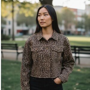 Free People Leopard Print Jean Jacket